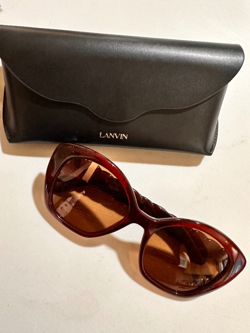 Lanvin Burgundy Brown Oversized Sunglasses w/ Braided Twist Arms and Case